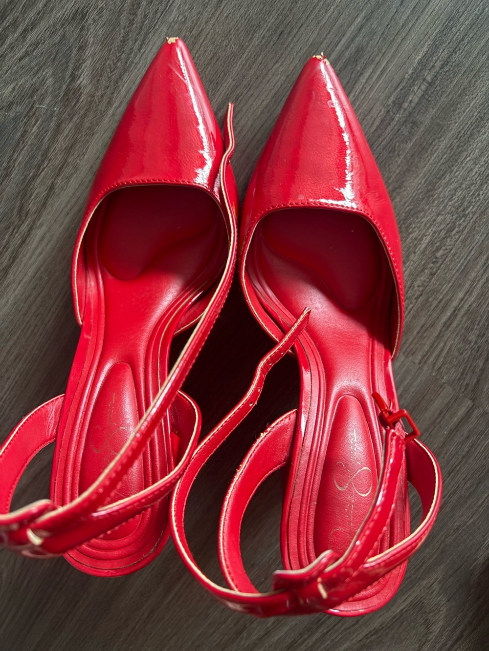 Jessica Simpson Red Patent Pointed Slingback Heels